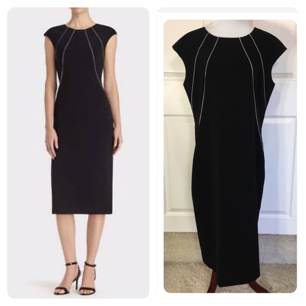 Lafayette 148 New York Black Dress with White Piping Size 14